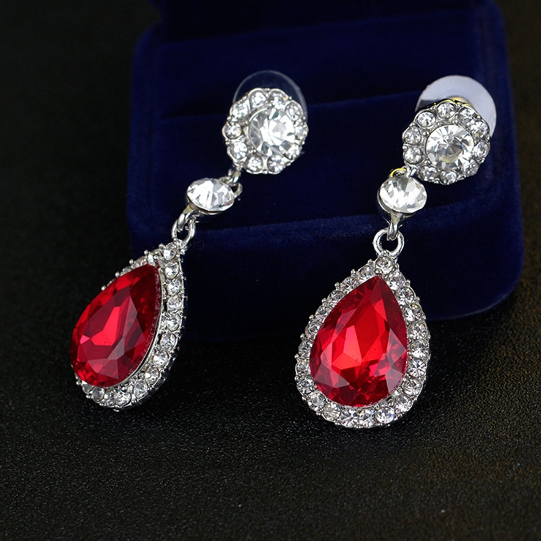 1 Pair Lady Earrings Rhinestone Inlaid Shiny Water Drop Shape Elegant Drop Earrings for Gift Image 12