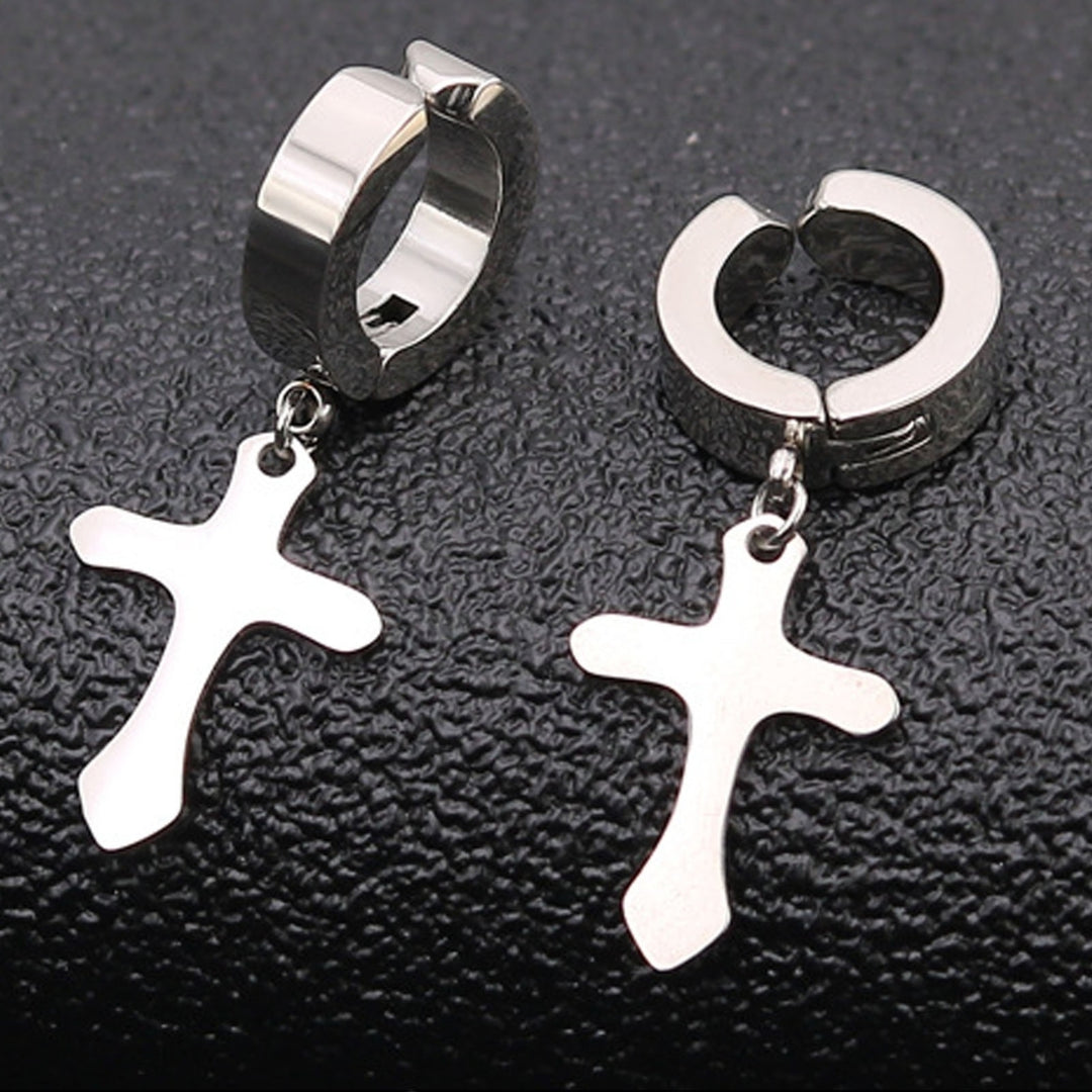 1 Pair Unisex Dangle Earrings Cross Hip Hop Jewelry Simple Bright Luster Hoop Earrings for Daily Wear Image 2