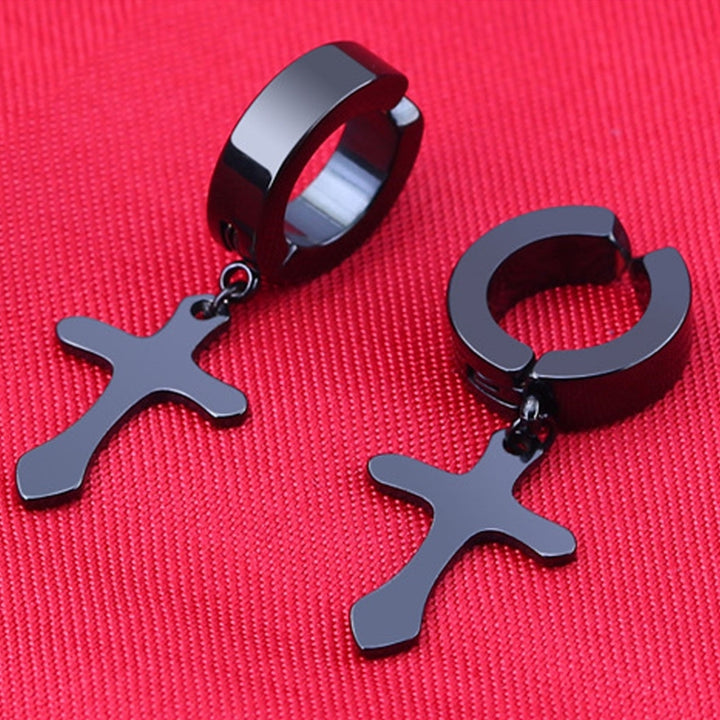 1 Pair Unisex Dangle Earrings Cross Hip Hop Jewelry Simple Bright Luster Hoop Earrings for Daily Wear Image 6