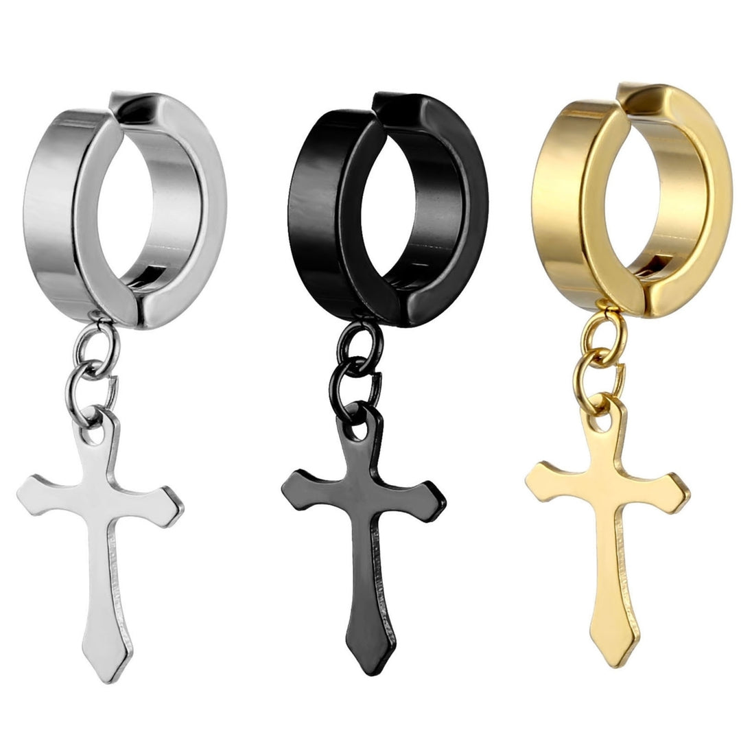 1 Pair Unisex Dangle Earrings Cross Hip Hop Jewelry Simple Bright Luster Hoop Earrings for Daily Wear Image 7