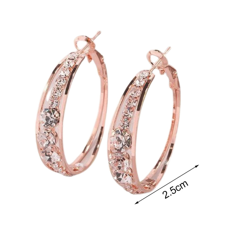 1 Pair Women Hoop Earrings Good Workmanship Piercing Rose Golden Inlaid Rhinestone Circle Ear Clips Jewelry Accessory Image 4
