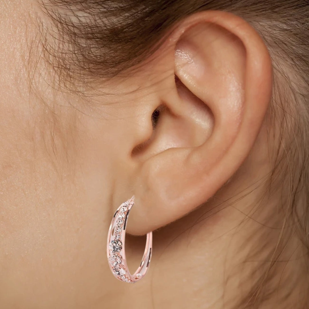 1 Pair Women Hoop Earrings Good Workmanship Piercing Rose Golden Inlaid Rhinestone Circle Ear Clips Jewelry Accessory Image 6