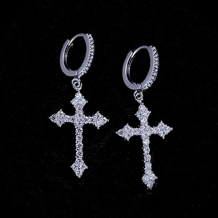 1 Pair Dangle Earrings Cross Hip Hop Jewelry Sparkling Bright Luster Hoop Earrings for Daily Wear Image 1