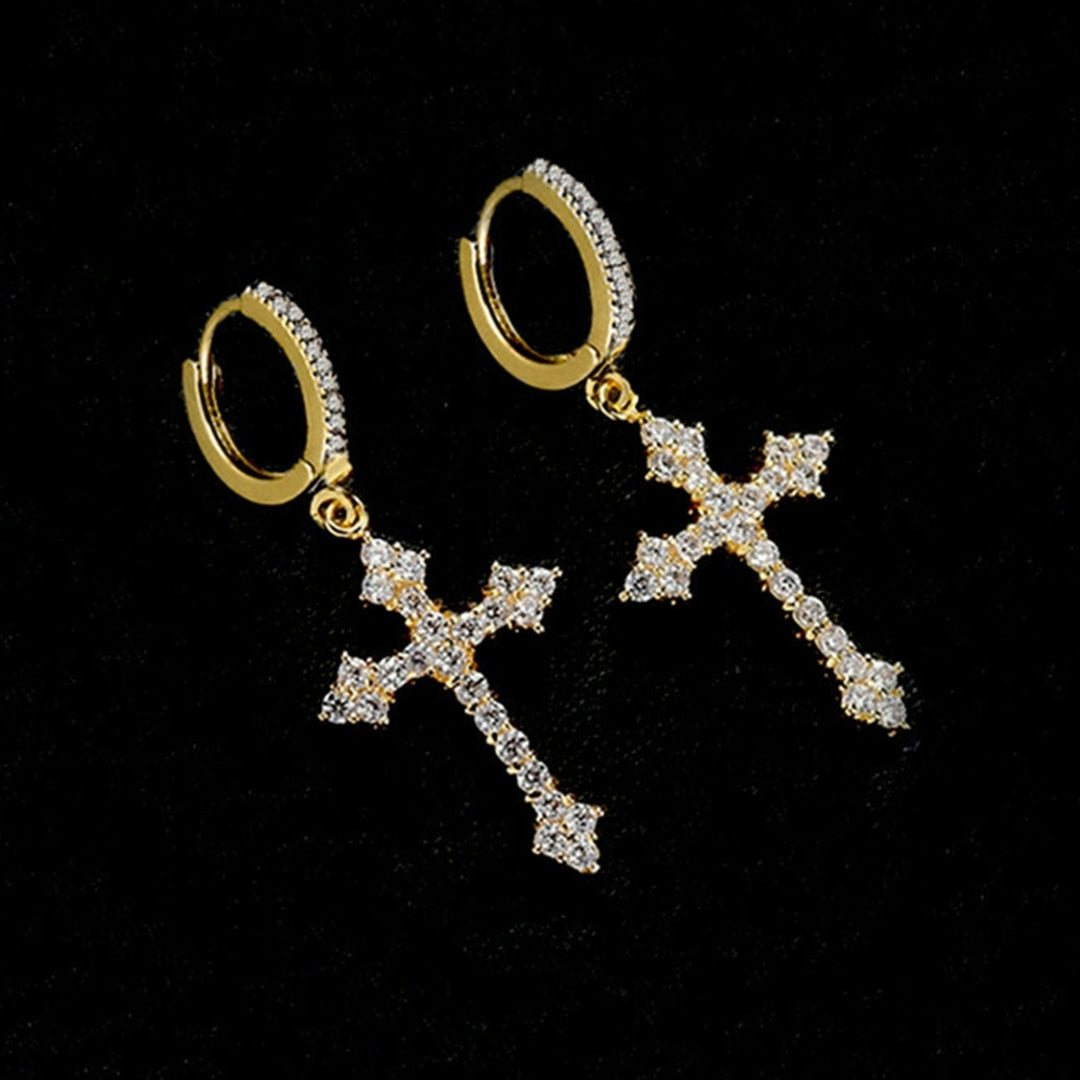 1 Pair Dangle Earrings Cross Hip Hop Jewelry Sparkling Bright Luster Hoop Earrings for Daily Wear Image 2