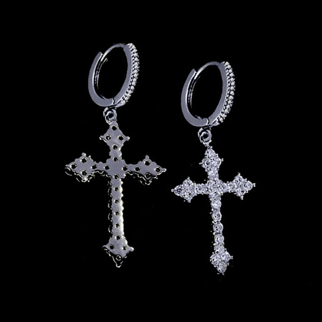 1 Pair Dangle Earrings Cross Hip Hop Jewelry Sparkling Bright Luster Hoop Earrings for Daily Wear Image 3