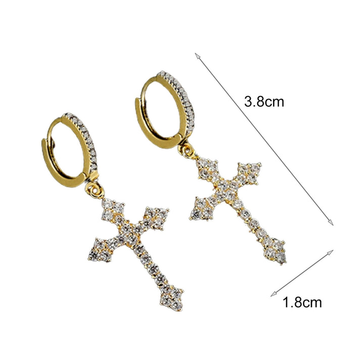 1 Pair Dangle Earrings Cross Hip Hop Jewelry Sparkling Bright Luster Hoop Earrings for Daily Wear Image 4