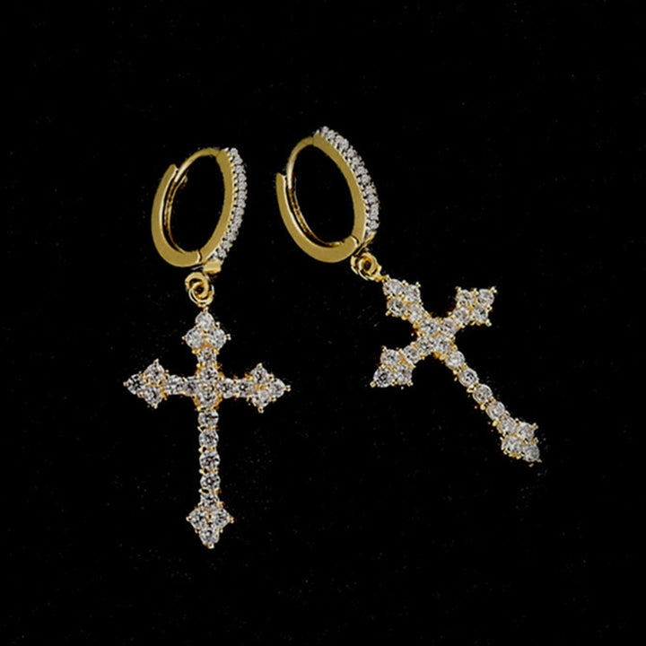 1 Pair Dangle Earrings Cross Hip Hop Jewelry Sparkling Bright Luster Hoop Earrings for Daily Wear Image 6