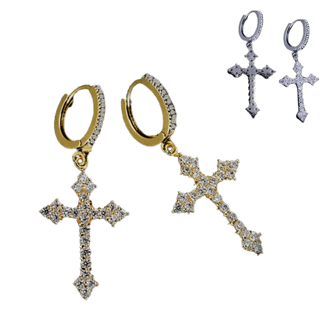 1 Pair Dangle Earrings Cross Hip Hop Jewelry Sparkling Bright Luster Hoop Earrings for Daily Wear Image 7