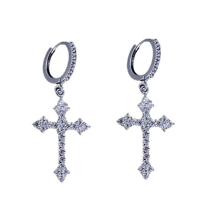 1 Pair Dangle Earrings Cross Hip Hop Jewelry Sparkling Bright Luster Hoop Earrings for Daily Wear Image 8