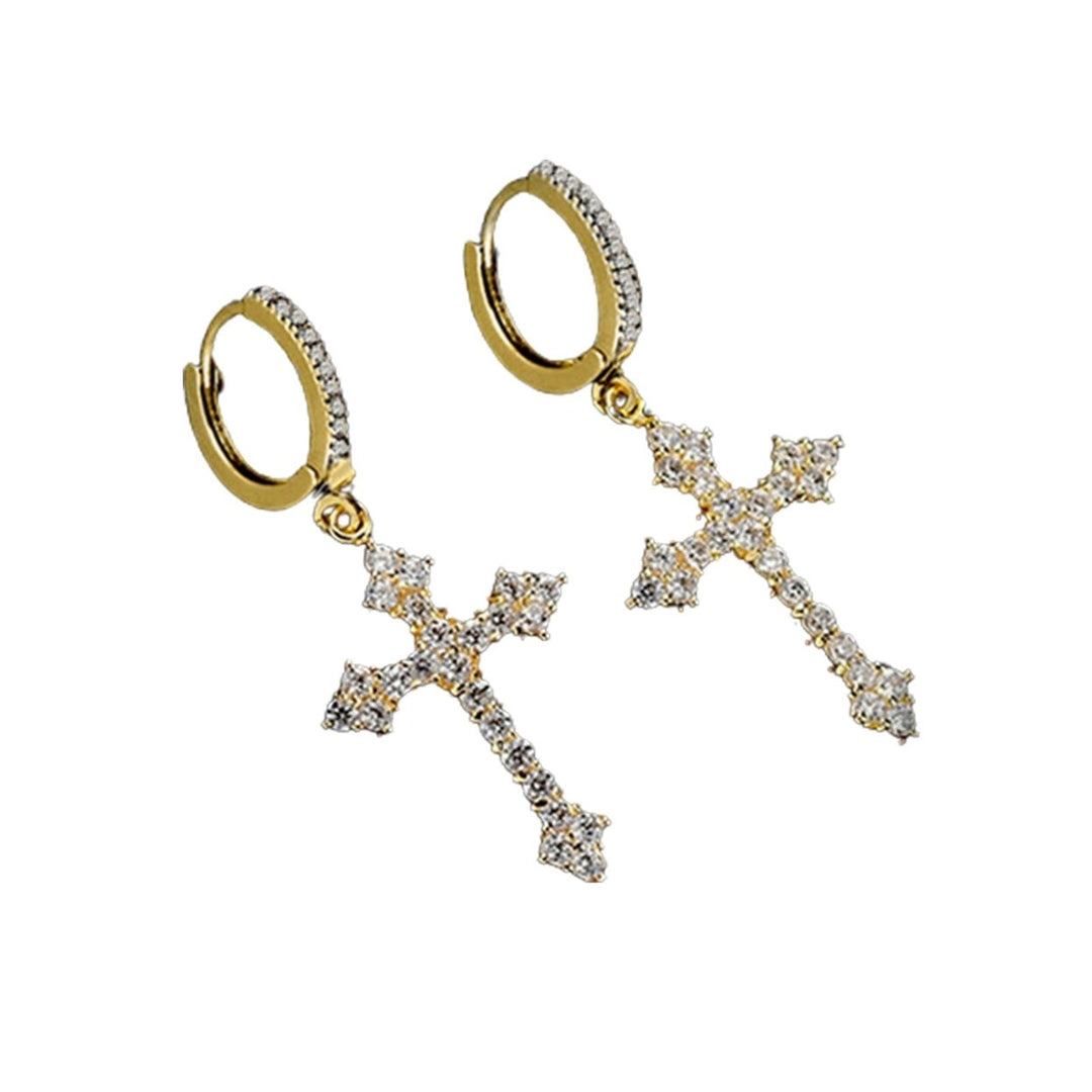 1 Pair Dangle Earrings Cross Hip Hop Jewelry Sparkling Bright Luster Hoop Earrings for Daily Wear Image 9
