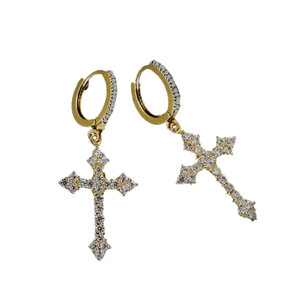 1 Pair Dangle Earrings Cross Hip Hop Jewelry Sparkling Bright Luster Hoop Earrings for Daily Wear Image 10