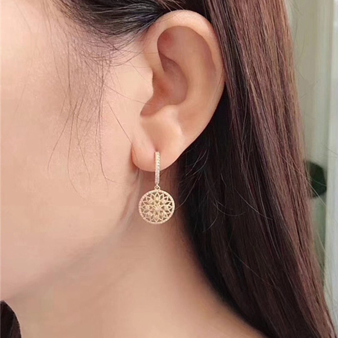 1 Pair Women Dangle Earrings Hollow Out Dreamcatcher Shape Jewelry Round Sparkling Hoop Earrings for Daily Wear Image 8