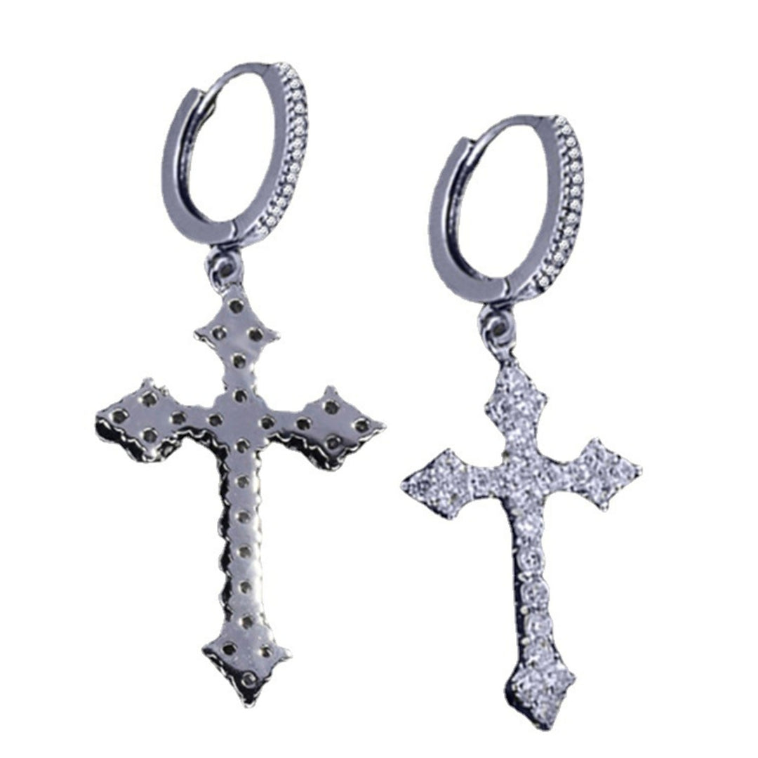 1 Pair Dangle Earrings Cross Hip Hop Jewelry Sparkling Bright Luster Hoop Earrings for Daily Wear Image 11