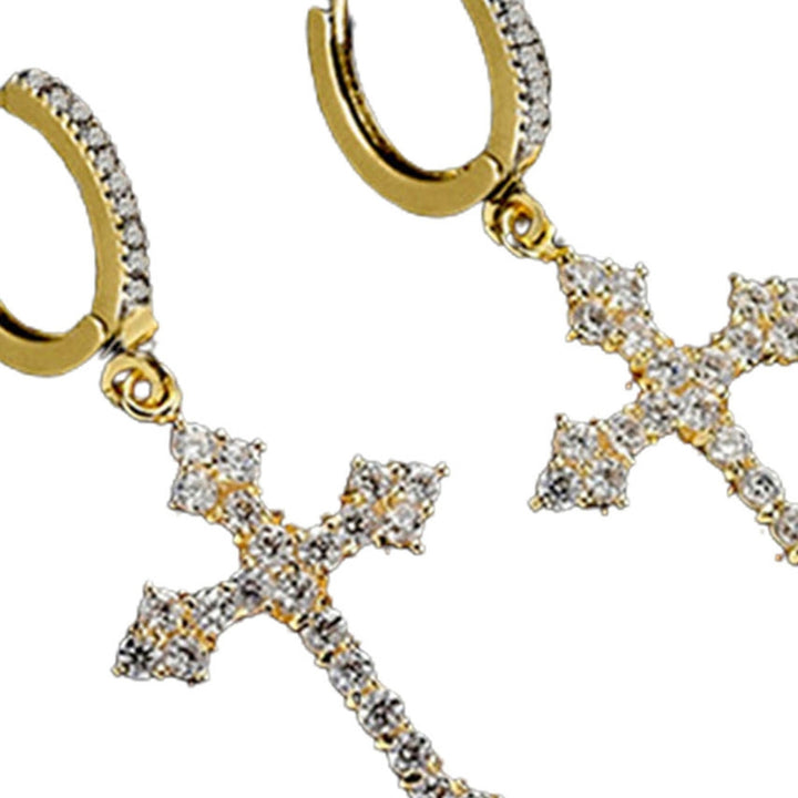 1 Pair Dangle Earrings Cross Hip Hop Jewelry Sparkling Bright Luster Hoop Earrings for Daily Wear Image 12