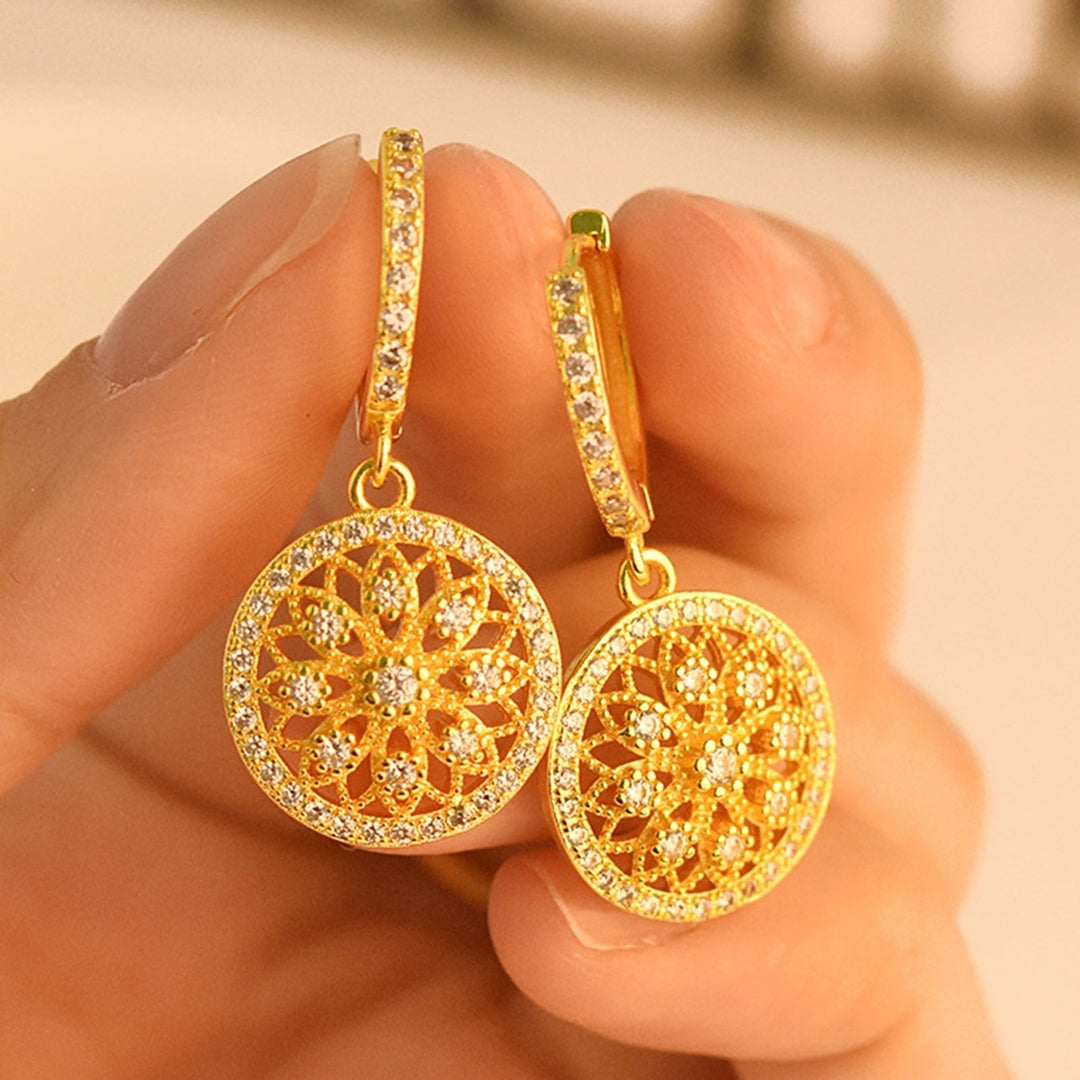 1 Pair Women Dangle Earrings Hollow Out Dreamcatcher Shape Jewelry Round Sparkling Hoop Earrings for Daily Wear Image 12