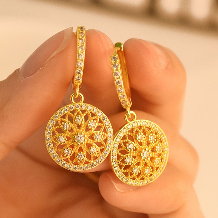 1 Pair Women Dangle Earrings Hollow Out Dreamcatcher Shape Jewelry Round Sparkling Hoop Earrings for Daily Wear Image 12