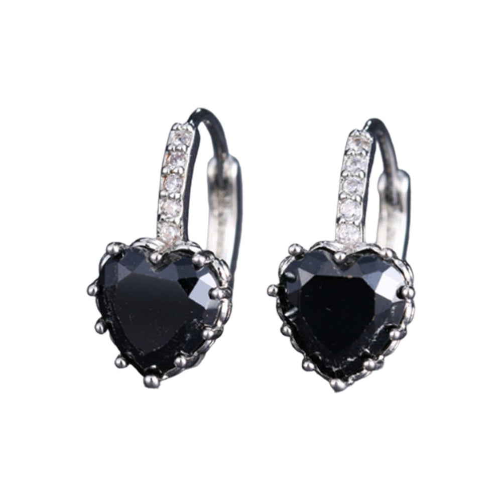 1 Pair Luxury Romantic Copper Round Earrings Heart Shaped Cubic Zirconia Hoop Earrings Party Jewelry Image 2