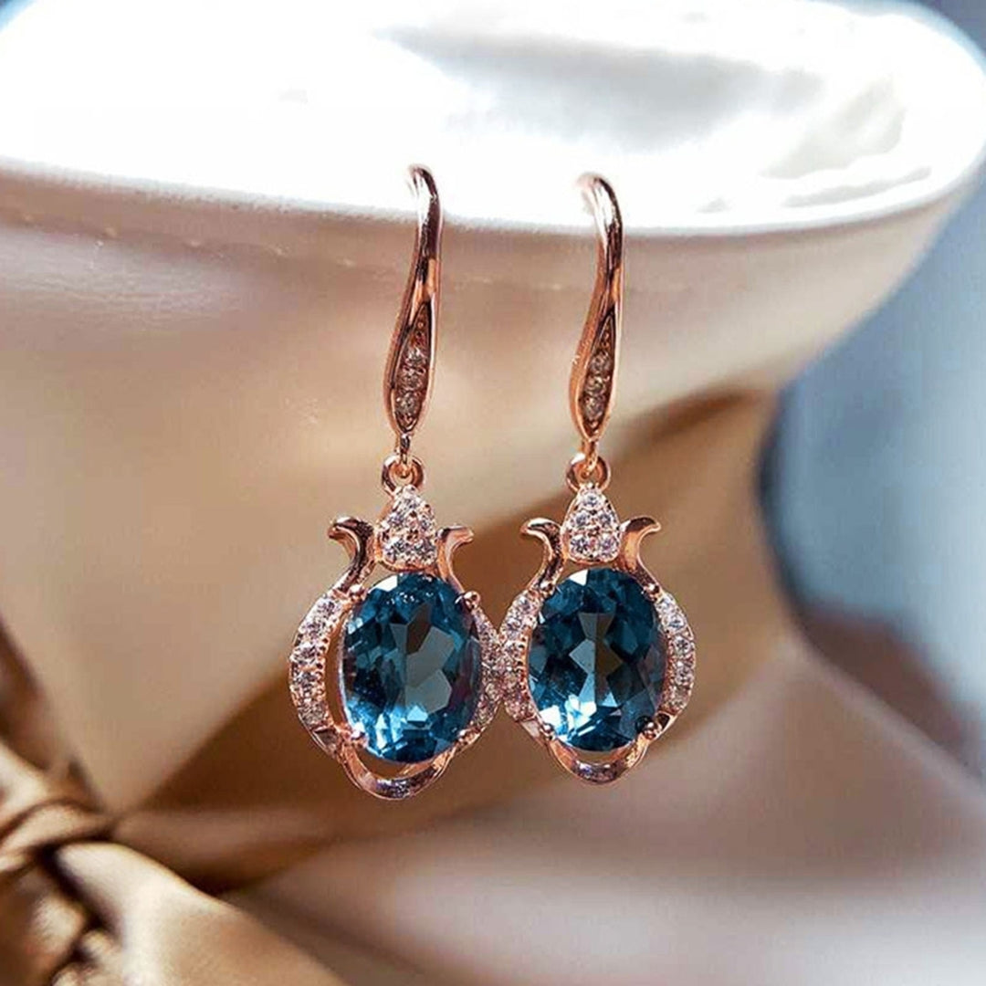 1 Pair Hook Earrings Faux Topaz Rhinestones Ladies Bright Luster Long Lasting Drop Earrings for Wedding Image 1