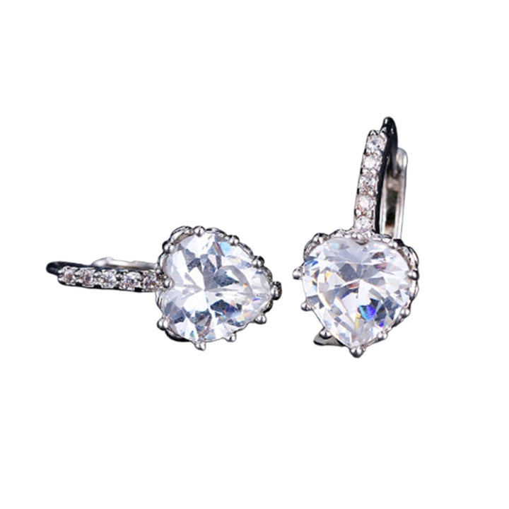 1 Pair Luxury Romantic Copper Round Earrings Heart Shaped Cubic Zirconia Hoop Earrings Party Jewelry Image 3