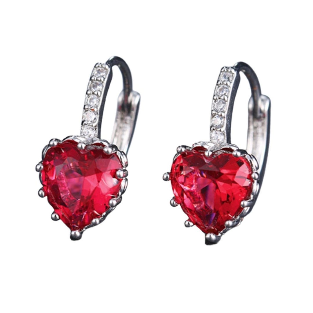 1 Pair Luxury Romantic Copper Round Earrings Heart Shaped Cubic Zirconia Hoop Earrings Party Jewelry Image 4