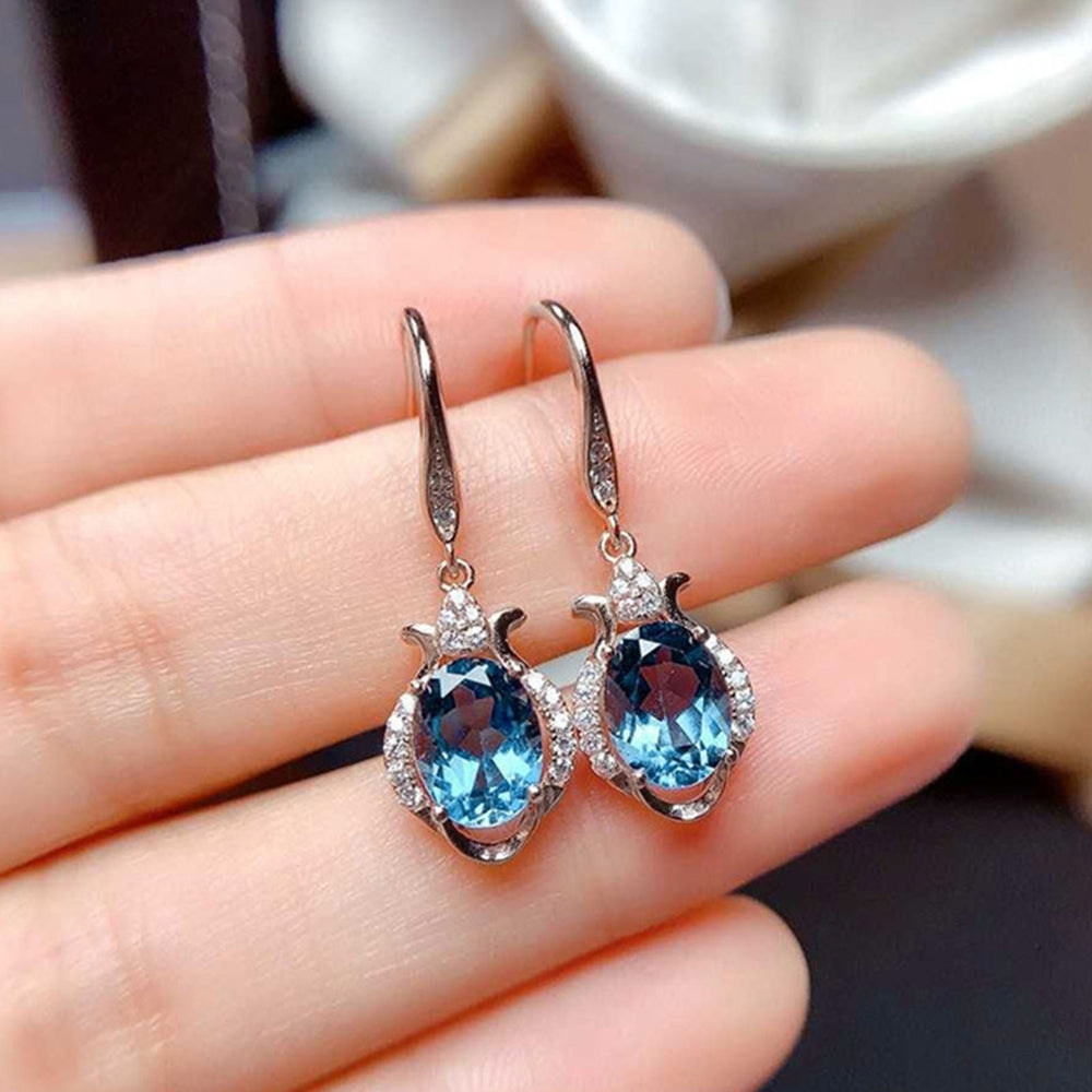 1 Pair Hook Earrings Faux Topaz Rhinestones Ladies Bright Luster Long Lasting Drop Earrings for Wedding Image 2