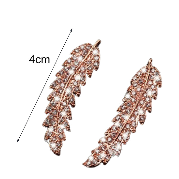 1 Pair Women Earrings Leaf Rhinestones Jewelry Electroplating Sparkling Stud Earrings for Wedding Image 4