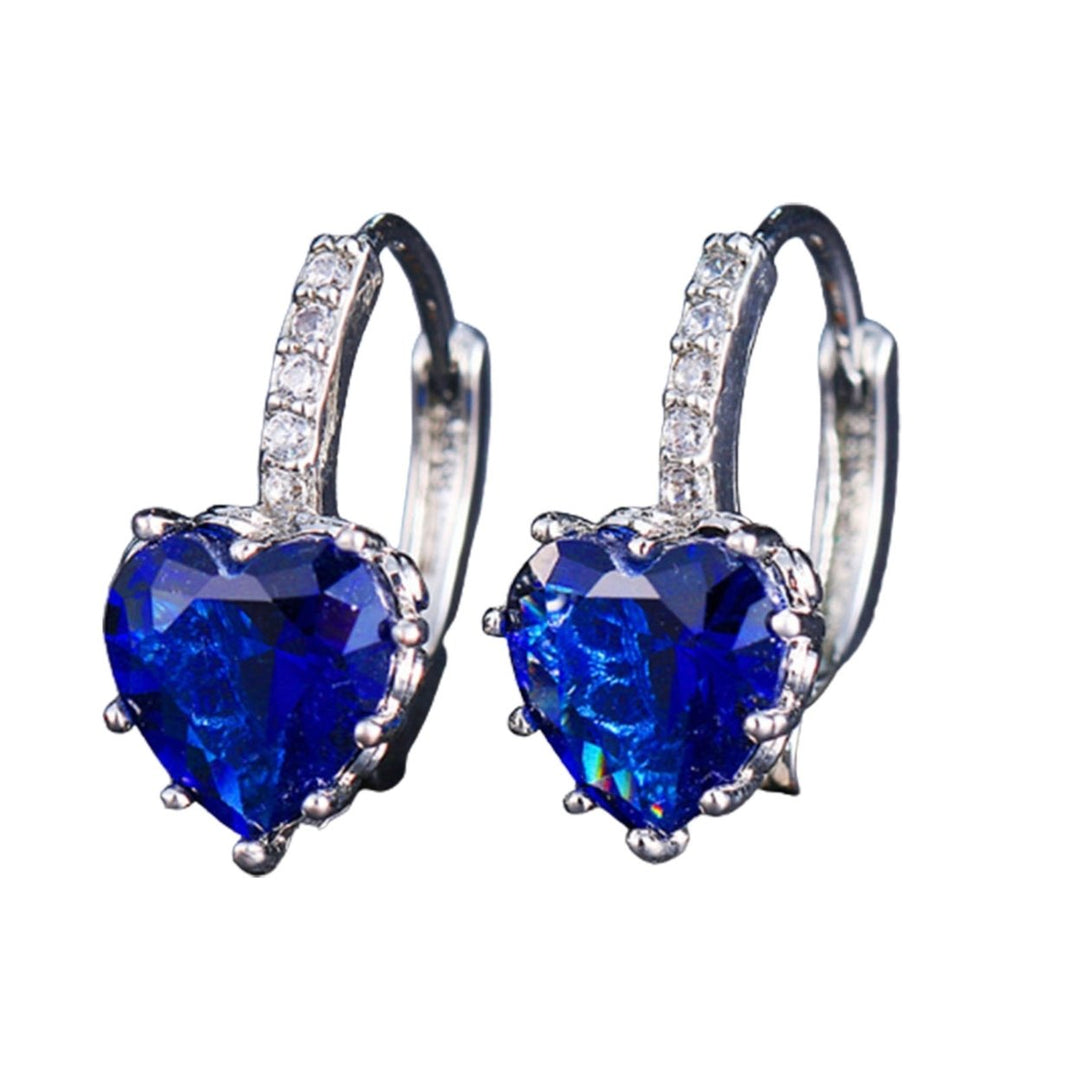 1 Pair Luxury Romantic Copper Round Earrings Heart Shaped Cubic Zirconia Hoop Earrings Party Jewelry Image 4