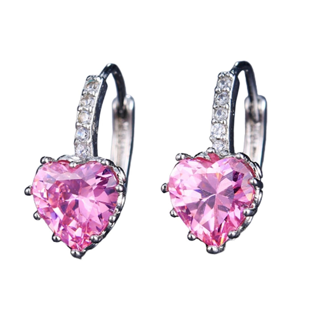 1 Pair Luxury Romantic Copper Round Earrings Heart Shaped Cubic Zirconia Hoop Earrings Party Jewelry Image 7