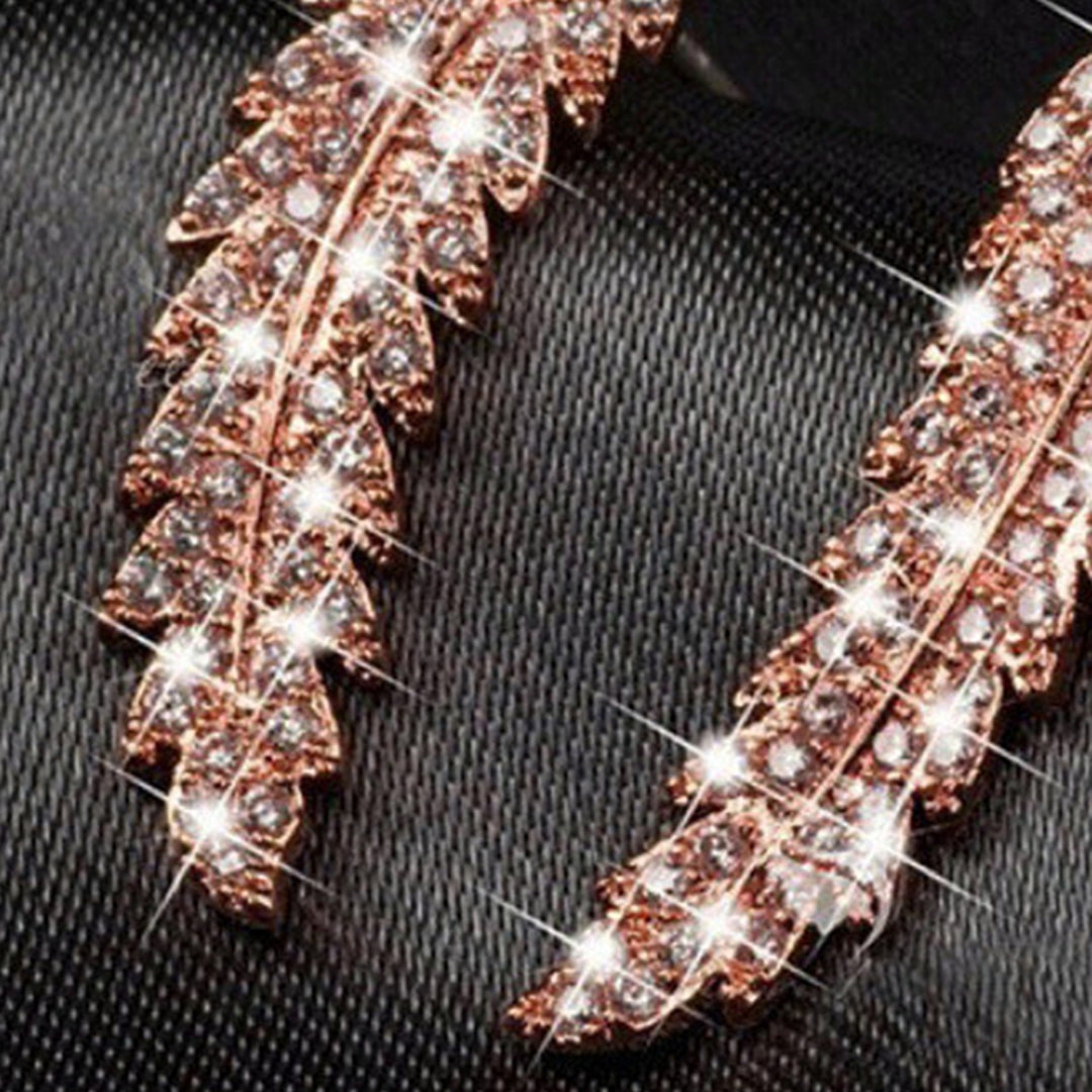 1 Pair Women Earrings Leaf Rhinestones Jewelry Electroplating Sparkling Stud Earrings for Wedding Image 7