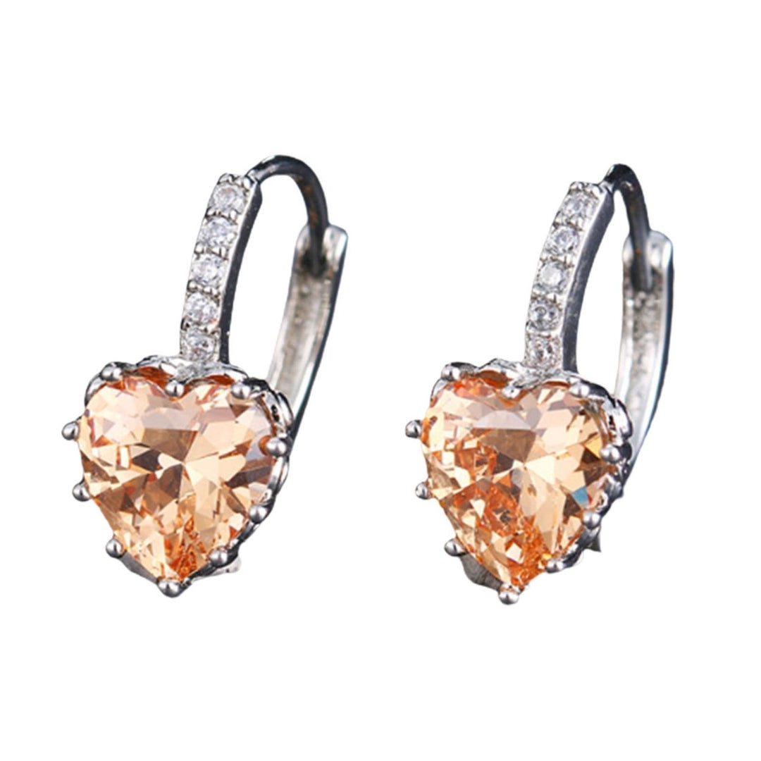 1 Pair Luxury Romantic Copper Round Earrings Heart Shaped Cubic Zirconia Hoop Earrings Party Jewelry Image 1