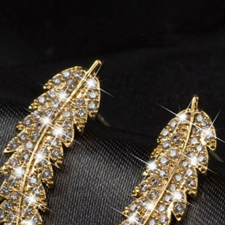 1 Pair Women Earrings Leaf Rhinestones Jewelry Electroplating Sparkling Stud Earrings for Wedding Image 8