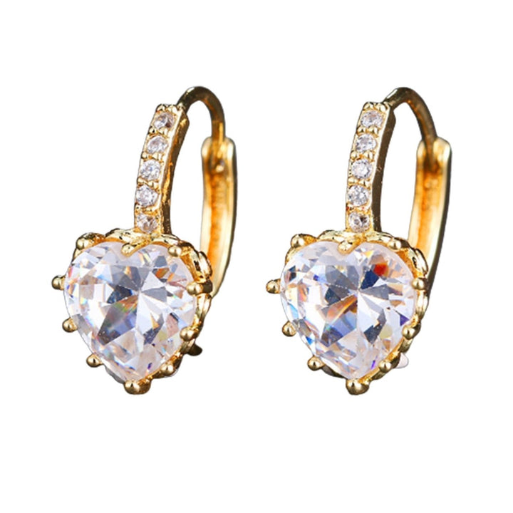 1 Pair Luxury Romantic Copper Round Earrings Heart Shaped Cubic Zirconia Hoop Earrings Party Jewelry Image 10