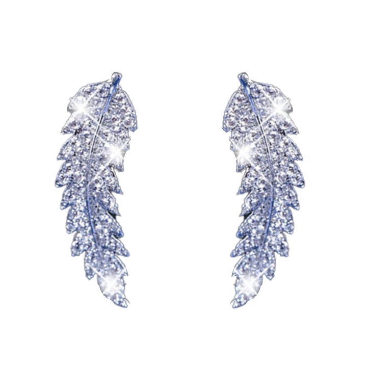 1 Pair Women Earrings Leaf Rhinestones Jewelry Electroplating Sparkling Stud Earrings for Wedding Image 10