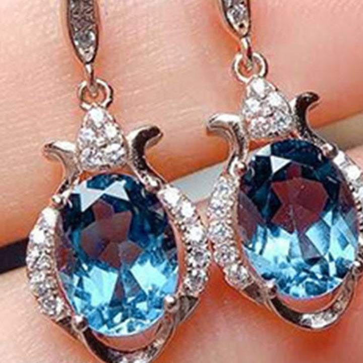 1 Pair Hook Earrings Faux Topaz Rhinestones Ladies Bright Luster Long Lasting Drop Earrings for Wedding Image 8