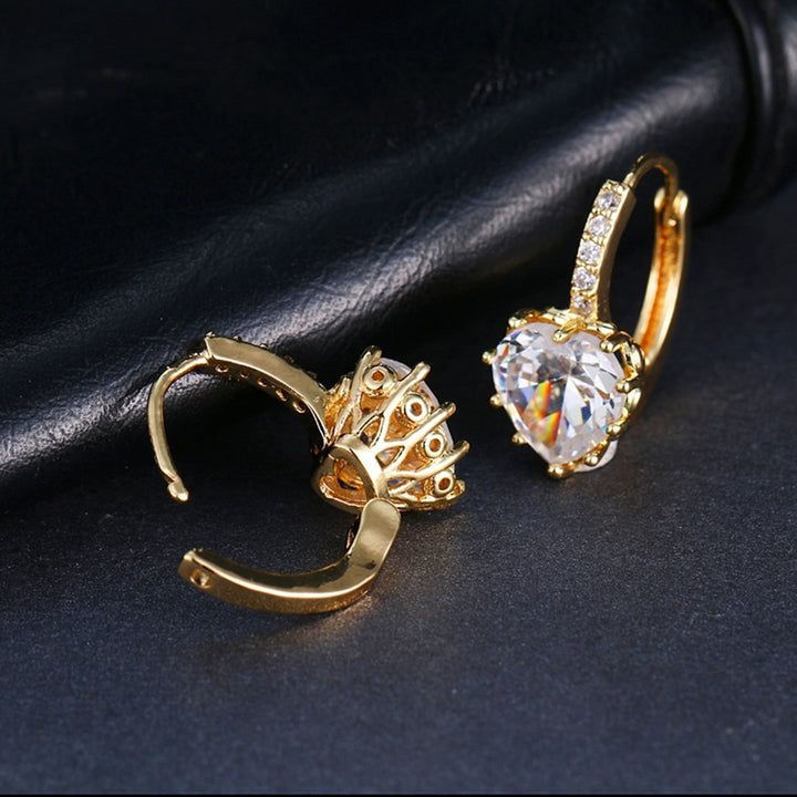 1 Pair Luxury Romantic Copper Round Earrings Heart Shaped Cubic Zirconia Hoop Earrings Party Jewelry Image 11