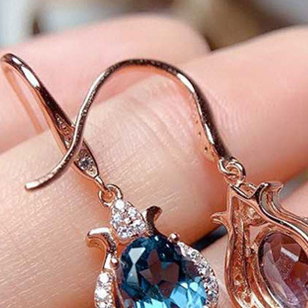1 Pair Hook Earrings Faux Topaz Rhinestones Ladies Bright Luster Long Lasting Drop Earrings for Wedding Image 9
