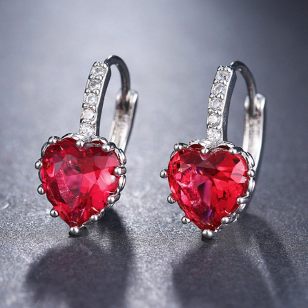 1 Pair Luxury Romantic Copper Round Earrings Heart Shaped Cubic Zirconia Hoop Earrings Party Jewelry Image 12