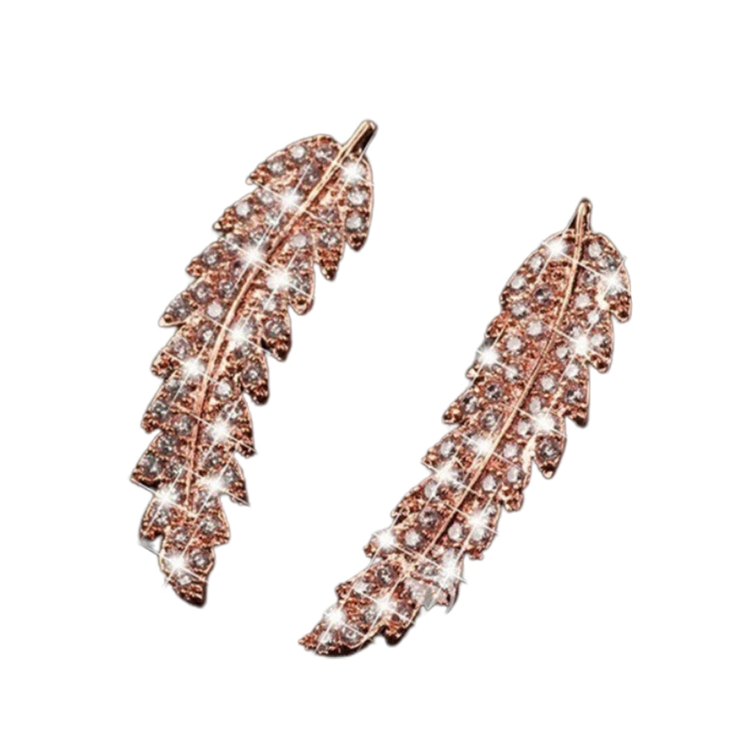 1 Pair Women Earrings Leaf Rhinestones Jewelry Electroplating Sparkling Stud Earrings for Wedding Image 12