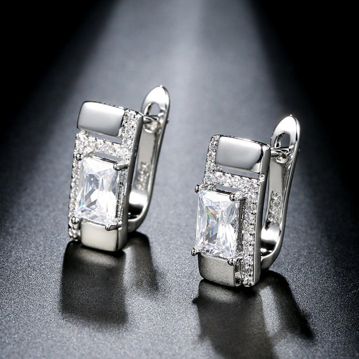 1 Pair Stud Earrings Square Rhinestone Jewelry Fashion Appearance Korean Style Ear Studs for Daily Wear Image 3