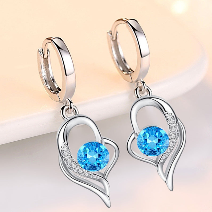 1 Pair Women Earrings Heart Shape Shiny Faux Crystal fine Drop Earrings for Wedding Image 1