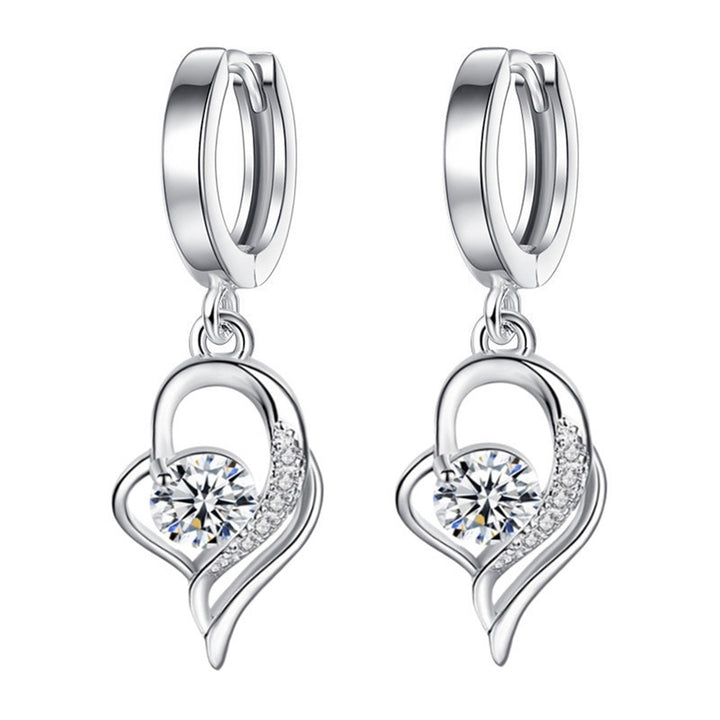 1 Pair Women Earrings Heart Shape Shiny Faux Crystal fine Drop Earrings for Wedding Image 2