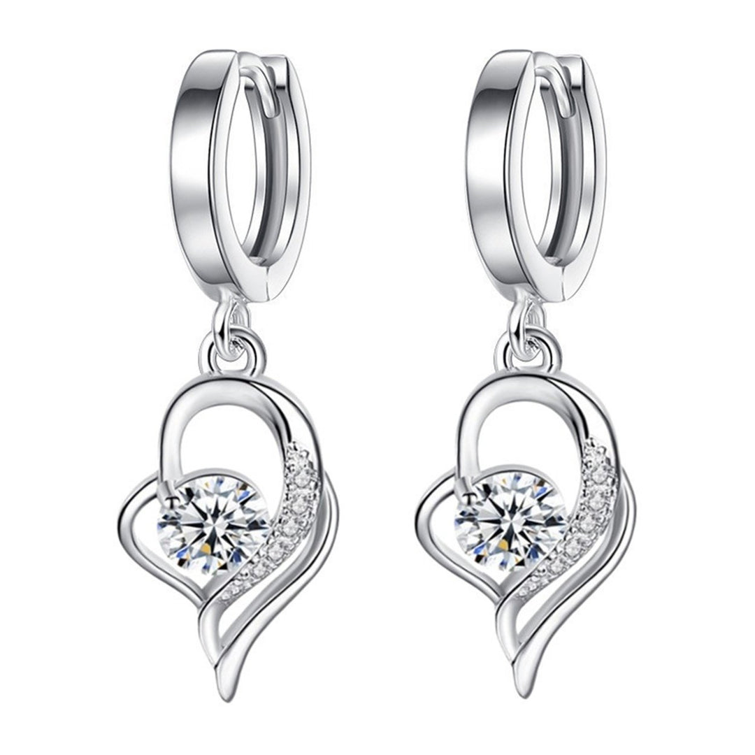 1 Pair Women Earrings Heart Shape Shiny Faux Crystal fine Drop Earrings for Wedding Image 1