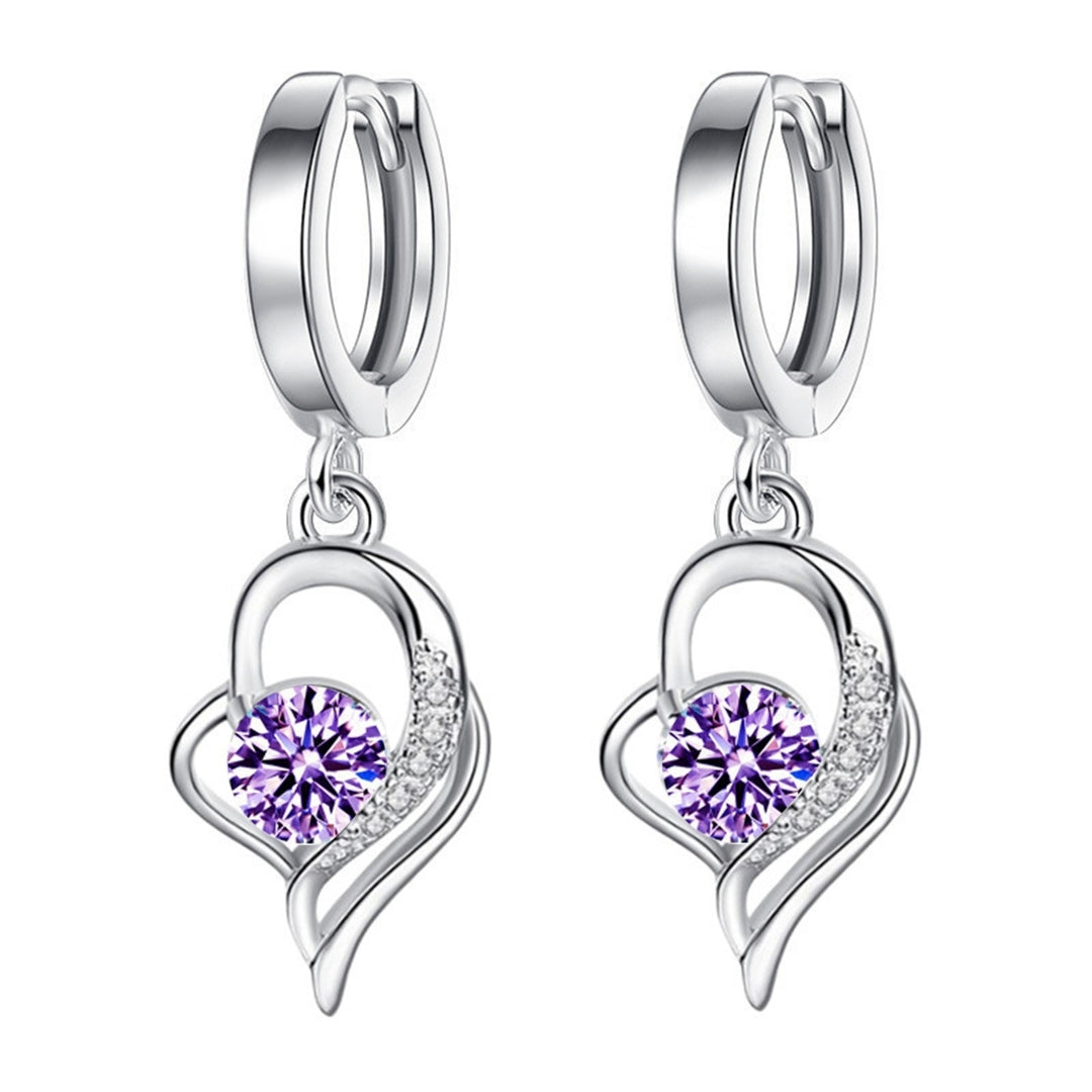 1 Pair Women Earrings Heart Shape Shiny Faux Crystal fine Drop Earrings for Wedding Image 4
