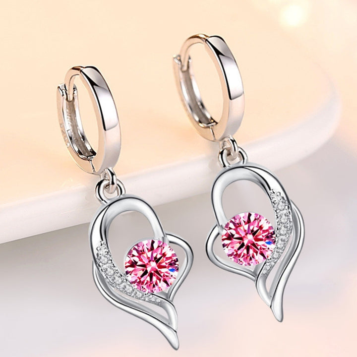 1 Pair Women Earrings Heart Shape Shiny Faux Crystal fine Drop Earrings for Wedding Image 6