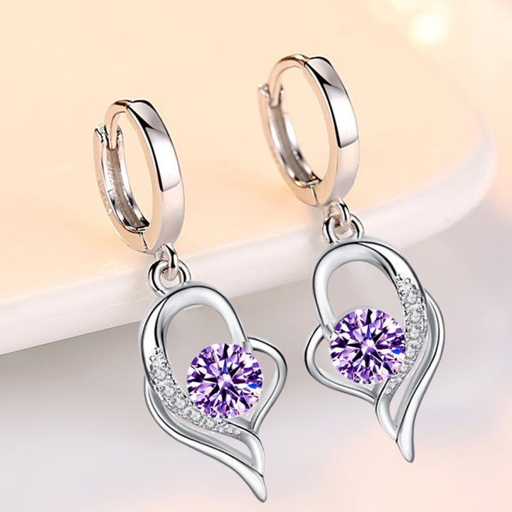 1 Pair Women Earrings Heart Shape Shiny Faux Crystal fine Drop Earrings for Wedding Image 7