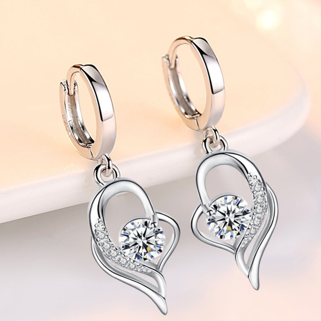 1 Pair Women Earrings Heart Shape Shiny Faux Crystal fine Drop Earrings for Wedding Image 8
