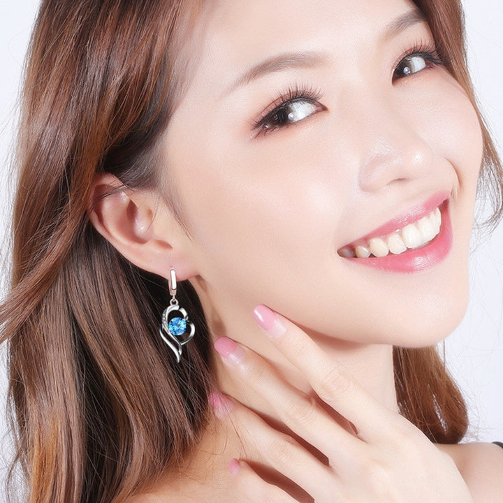 1 Pair Women Earrings Heart Shape Shiny Faux Crystal fine Drop Earrings for Wedding Image 10