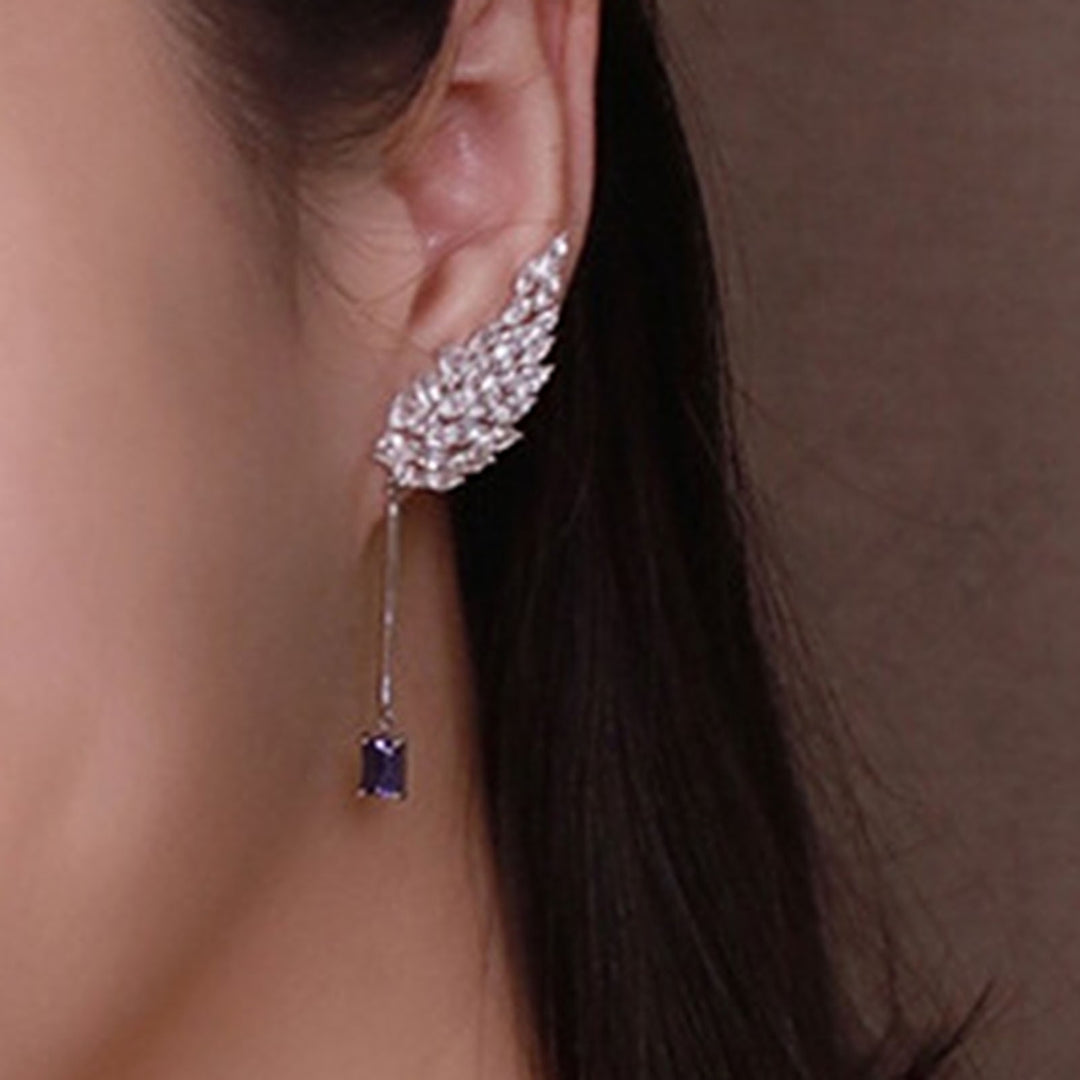 Dangle Earrings Wing Shape Asymmetrical Jewelry Delicate Bright Luster Stud Earrings Ring for Banquet Image 10