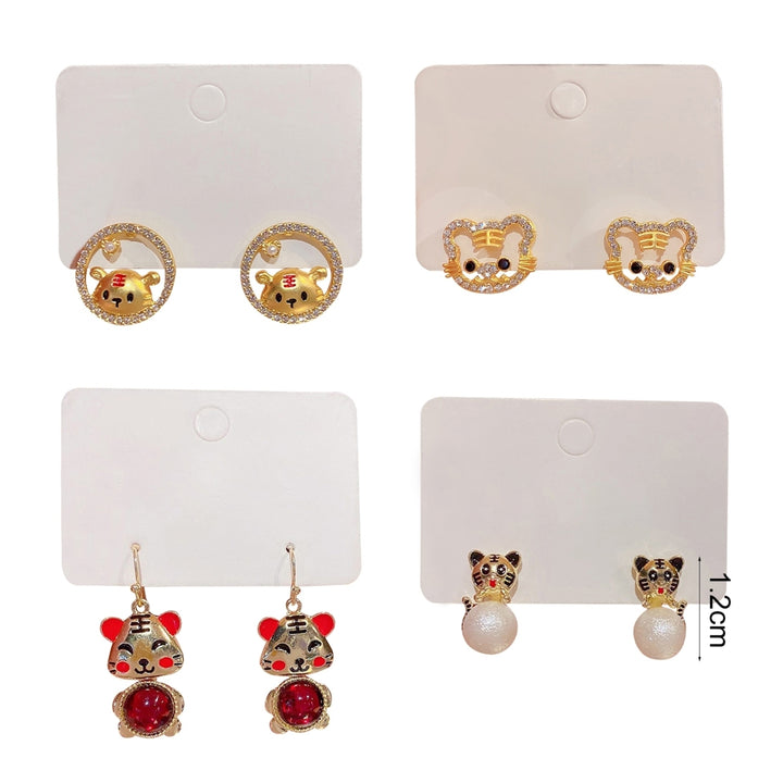 1 Pair Stud Earrings Tiger Shape Balok Jewelry Fashion Appearance Animal Ear Studs for Daily Wear Image 9