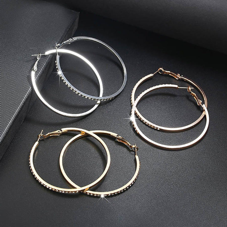 1 Pair Lady Hoop Earrings Rhinestone Round Lightweight Shiny Women Earrings for Shopping Image 1